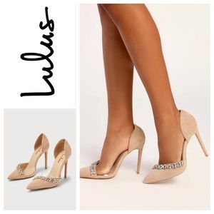 Lulu’s Kastra Light Nude Suede Rhinestone Pointed-Toe Pumps Sz: 7